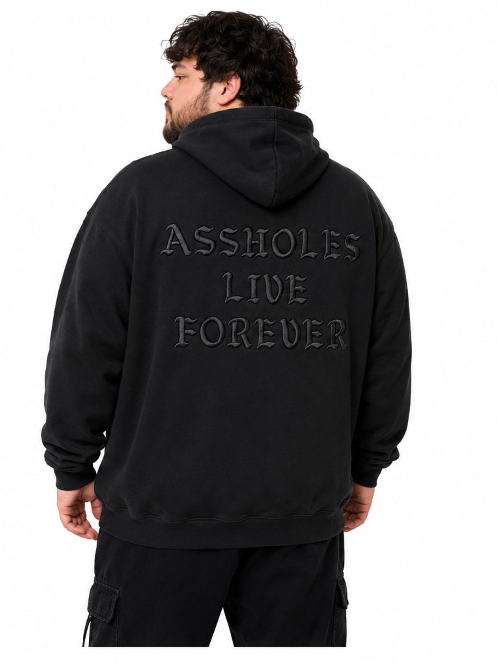 Assholes Live Forever Black Embroidered Graphic Hoodie XXL